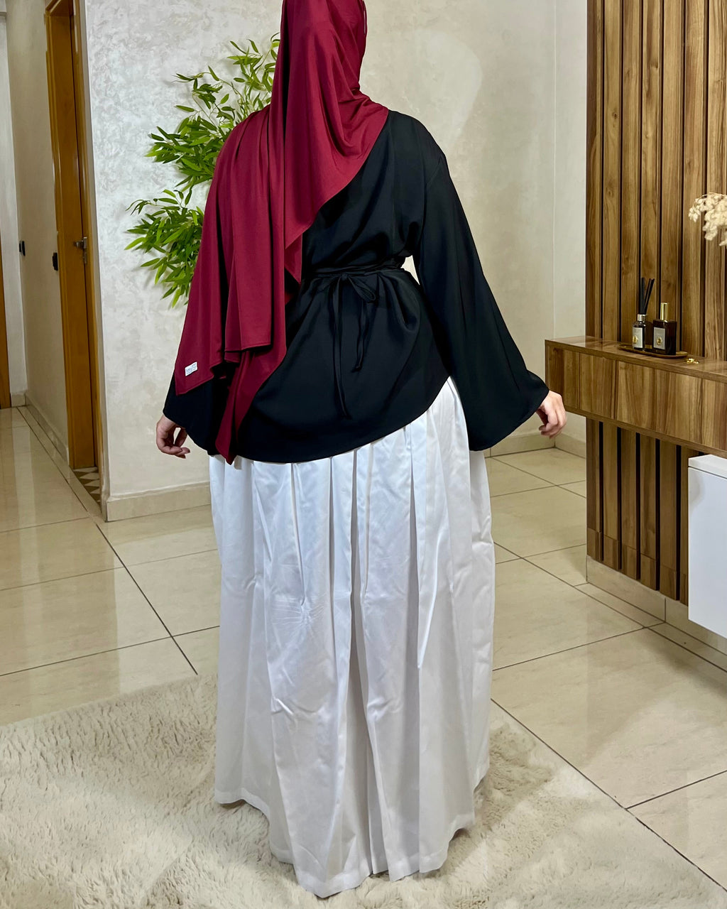 Jupe longue Plissée taille haute élégante -Tissu Popline